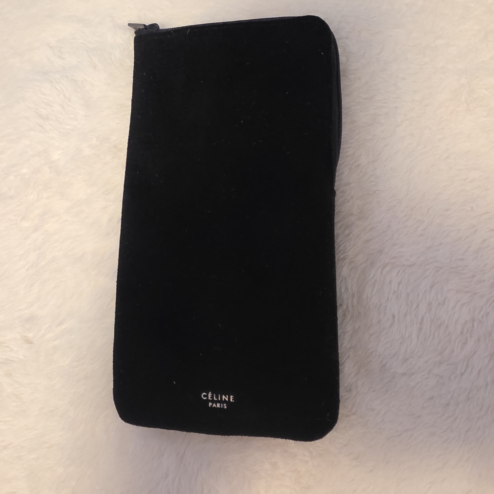 Celine Authentic Black Velvet Zip Pouch Cosmetic Case Paris
